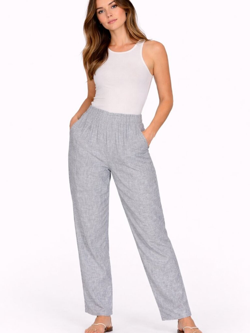 EILEEN FISHER Light Blue Organic Linen Chambray Tapered Pants Women’s XS